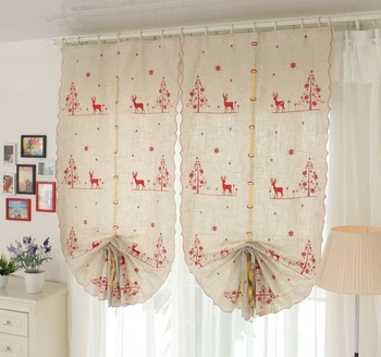 

1pcs European embroidery red deer christmas balloon cotton linen curtain home decoration living room christmas window curtains