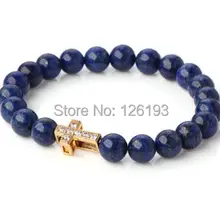 Красивый 8 мм круглый Ляпис со стразами и цирконием крест детализирующий браслет