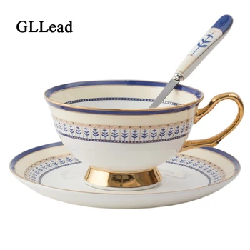 

GLLead Bone China Coffee Cup And Saucer Set Ceramic Flower Tea Cups With Spoon 200ml Teacup Porcelain Home Offine Drinkware