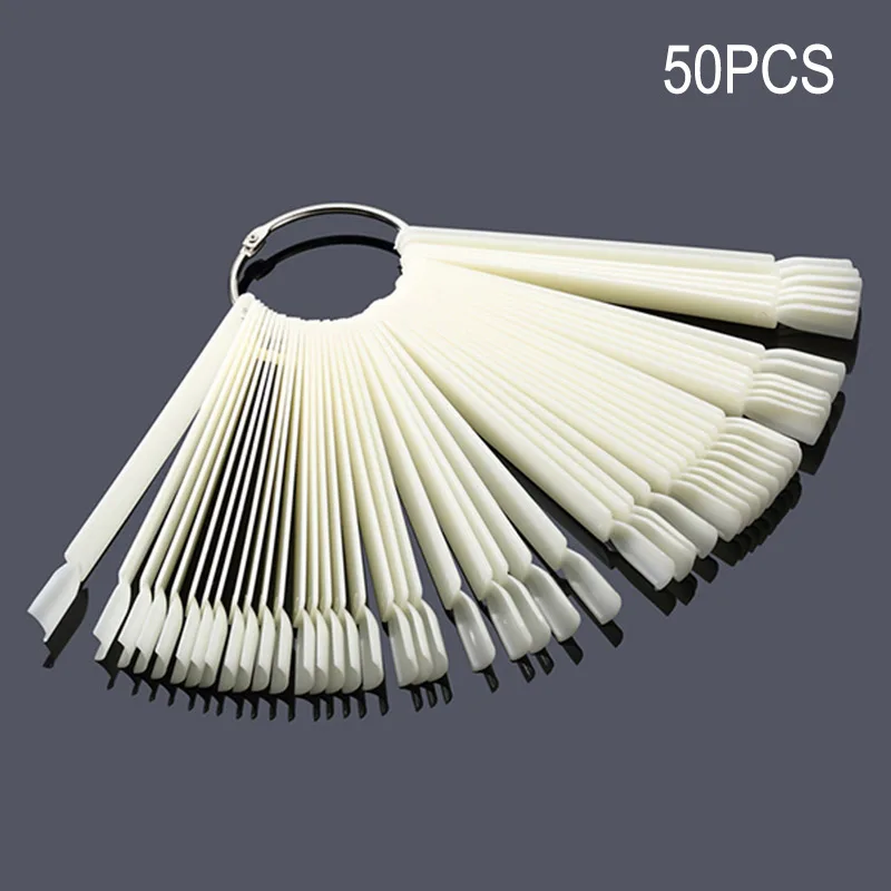 

50Pcs Nail Art Tips Sticks Polishing Gel Showing Tools Transparent/Natural False Nails Display Fan Board Stick Practice