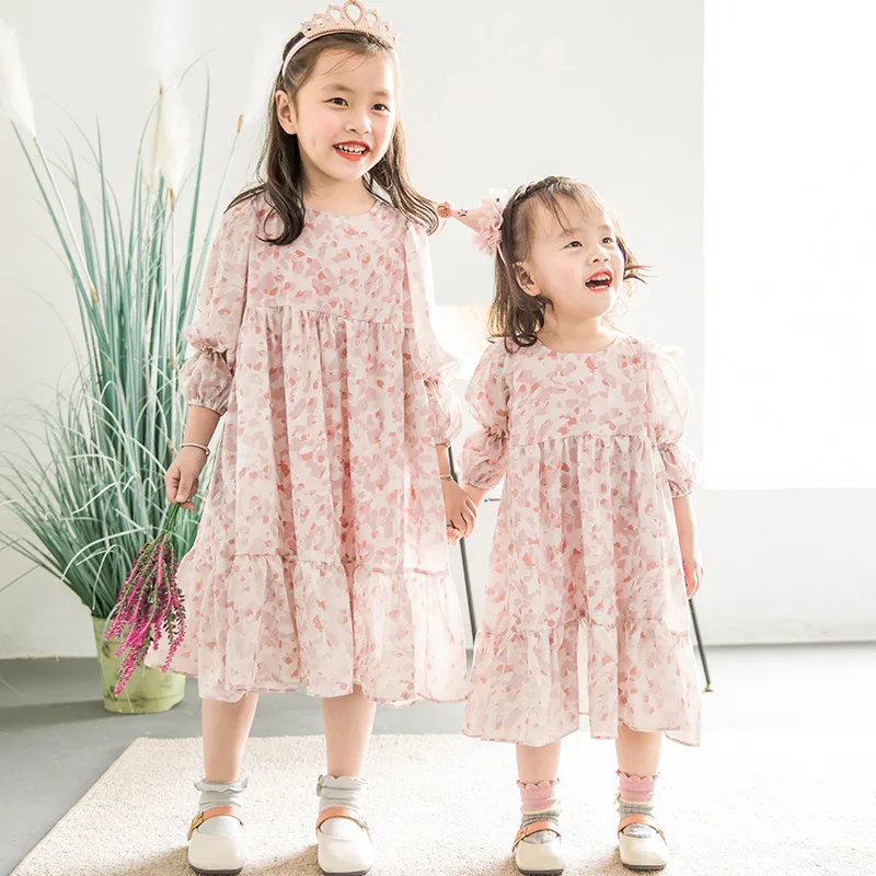 

Girl Print Leopard Nine Point Sleeve Length Princess Dress Children Spring 20 19 New Chiffon Inside Cotton Long casual Dresses