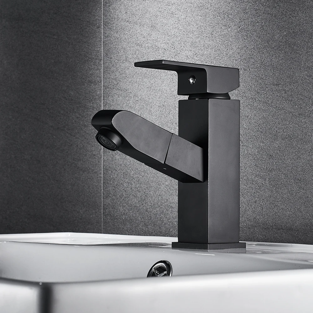 

Pull Out Bathroom Basin Sink Faucet Chrome/Black Single Handle Hot and Cold Water Crane Vessel Sink Mixer Tap Bathroom Faucet