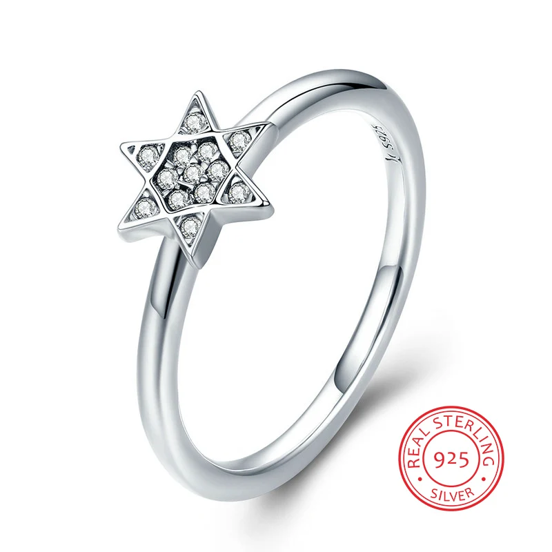 

Unique Shiny Six Mans Star 925 Sterling Silver Finger Rings For Women with Clear Cubic Zirconia for Women Luxury Wedding Jewelry