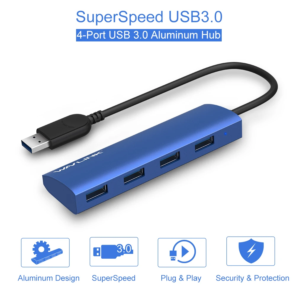 Wavlink usb-хаб 3,0 4 порта алюминиевый сплав высокая скорость 5 Гбит/с Мульти USB 3,0 концентратор разветвитель адаптер для ноутбука macbook компьютер