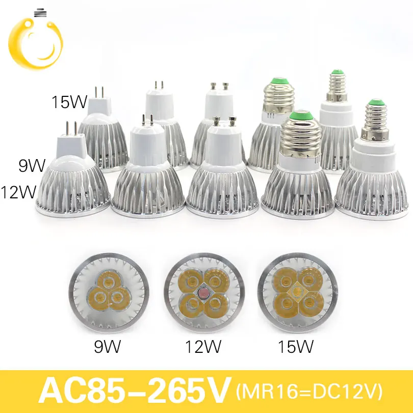 

High power CREE E14 GU10 LED lamp 220V 110V 9W 12W 15W LED Spotlight Bulb Lamp warm cool white ceiling spot light free shipping