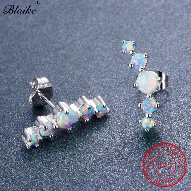 Blaike 925 пробы серебряные серьги-гвоздики белый/синий огненный опал ...