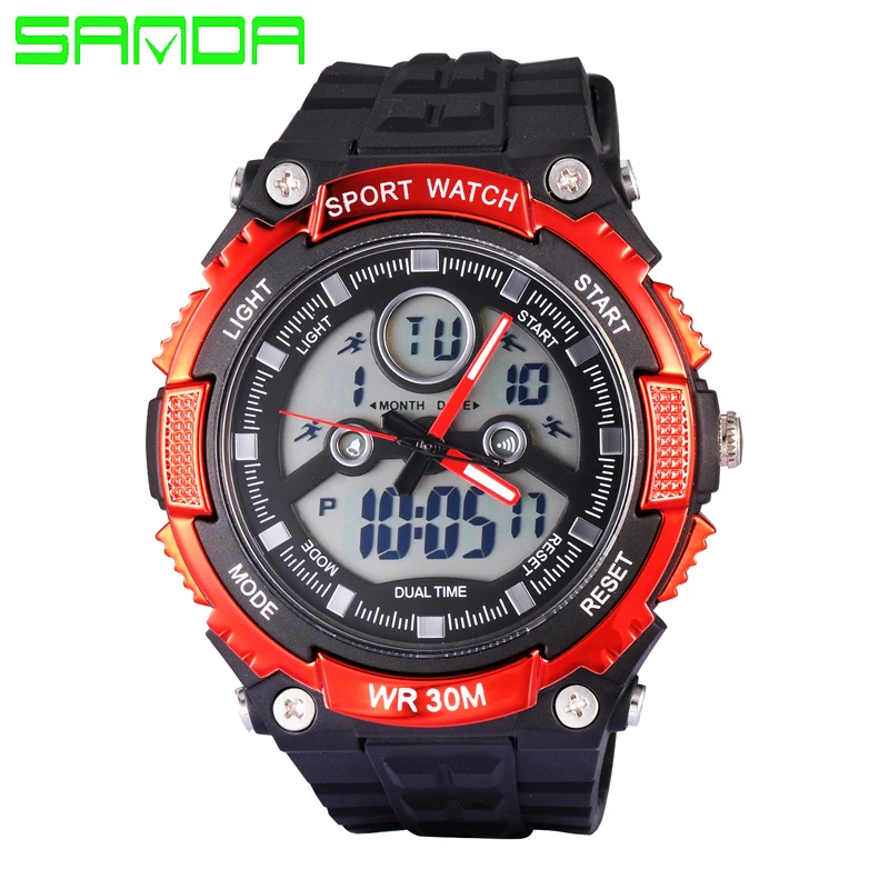 New SANDA Top Brand Men Dual Display font b Watch b font LED Sports Military font