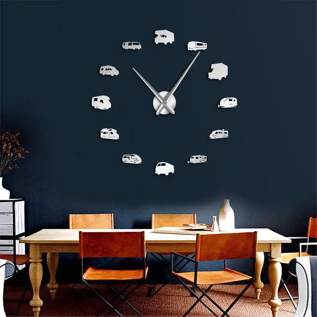 1Piece RV Camping DIY 3D Wall Clock Modern Design Happy Camper