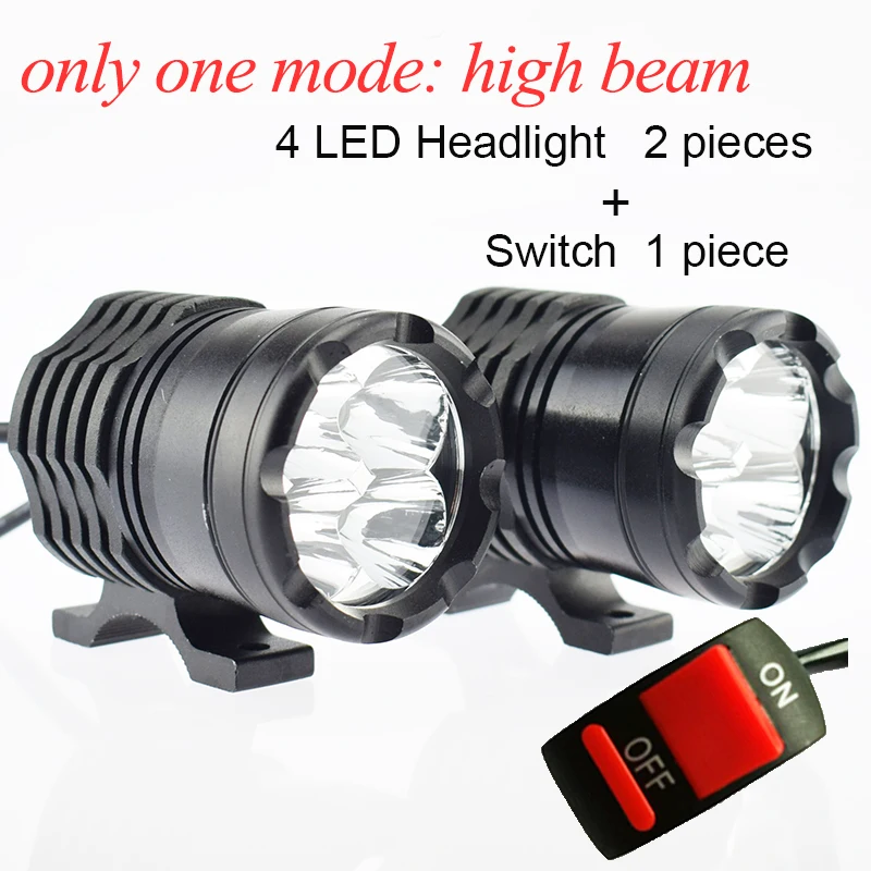 2PCS Motorcycle Fog Light LED 6000K Headlight 12V 3 Modes Spot Lamp With Button