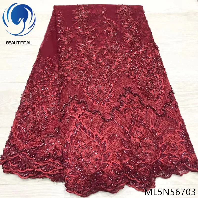 

Beautifical 2019 african lace fabric french net lace fabric nigerian lace fabrics for wedding 5 yards/lot top quality ML5N567
