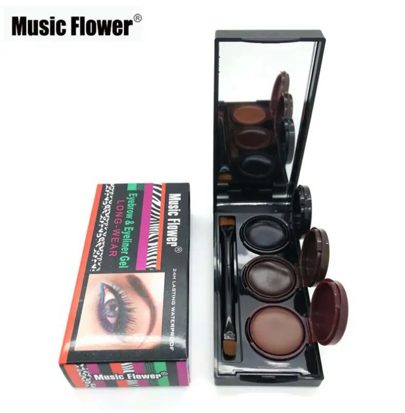 

Music Flower Brand Makeup Eyeliner Gel & Eyebrow Powder Palette 3 In 1 Brown Black Eyeliner Waterproof Eye Brow Enhancers