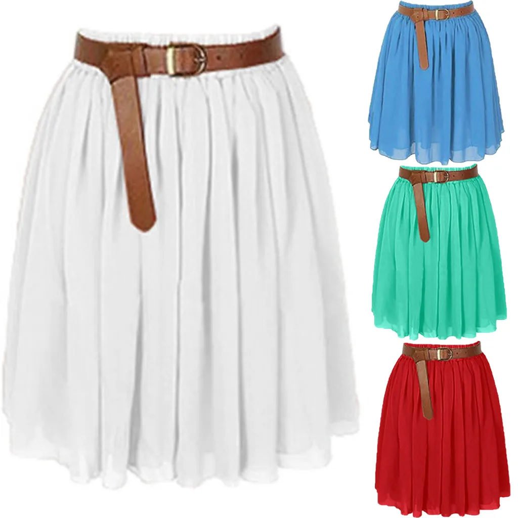 Fashsiualy юбки для женщин Женская мода 2019 шифон высокая талия Overskirt Soild повседневное +