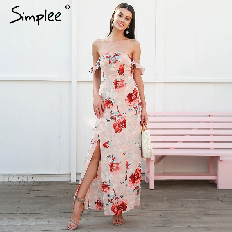 Off Shoulder Flounce Mermaid Plain Maxi Dresses