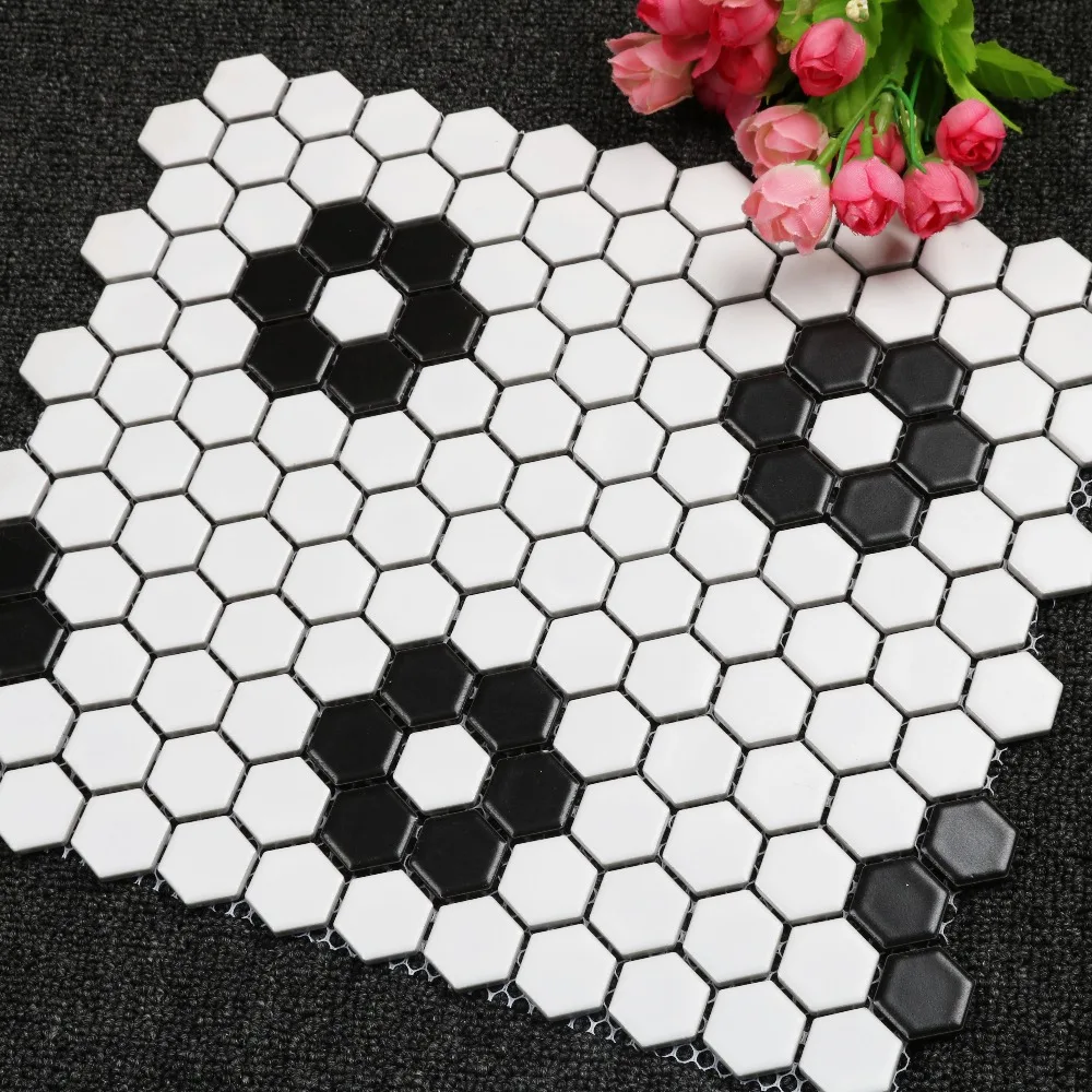 23 мм Matt черный, белый цвет гексагональной Керамика мозаика кухня щитка бассейн для ванной плитки для пола 3D облицовки стен