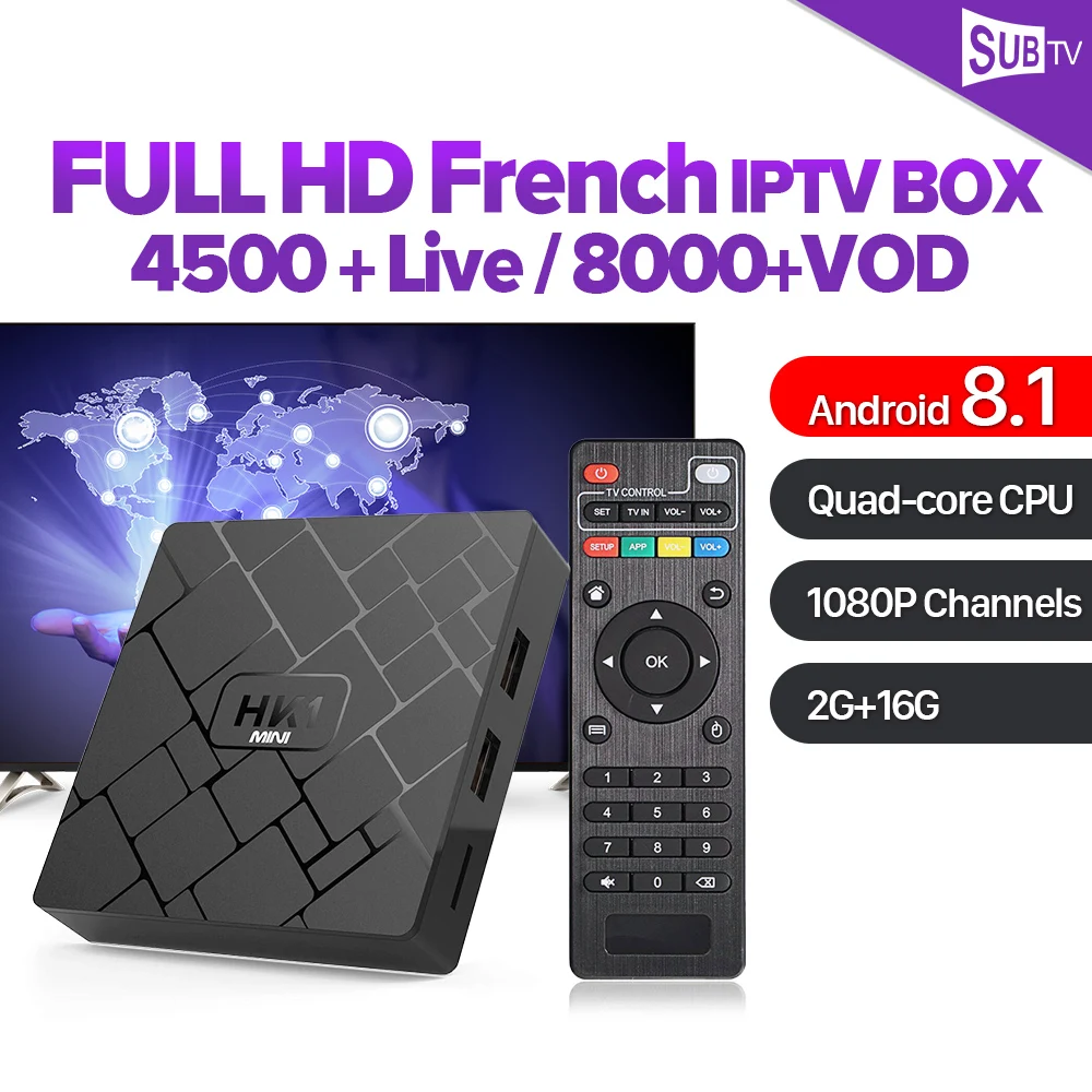 

4K IPTV France Box Android 8.1 SUBTV IPTV Subscription 1 Year 2G 16GB 2.4G Wifi HK1mini IPTV French Belgium Portugal Arabic