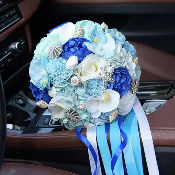 

Luxury Wedding Bouquet Blue Beach Summer Handmade Bridal Accessories Women GIrls Bridal Bouquet demoiselle d'honneur