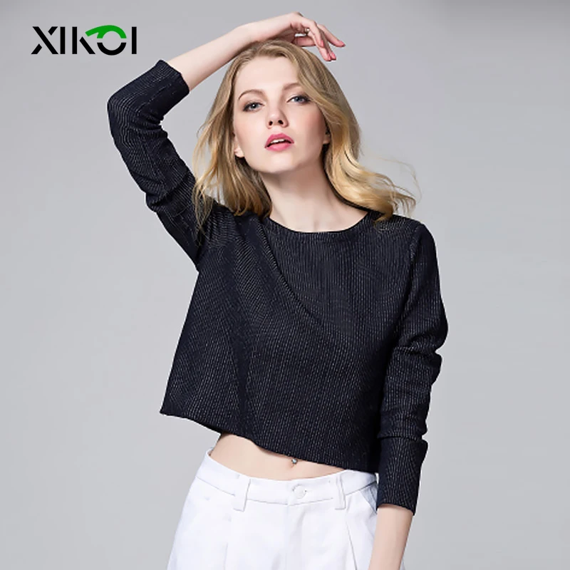 Xikoi women tops and blouses Female Sweaters Knit Pullover O-Neck Loose Short Breathable Wool Blend Coats Girl clothes 2015146 | Женская