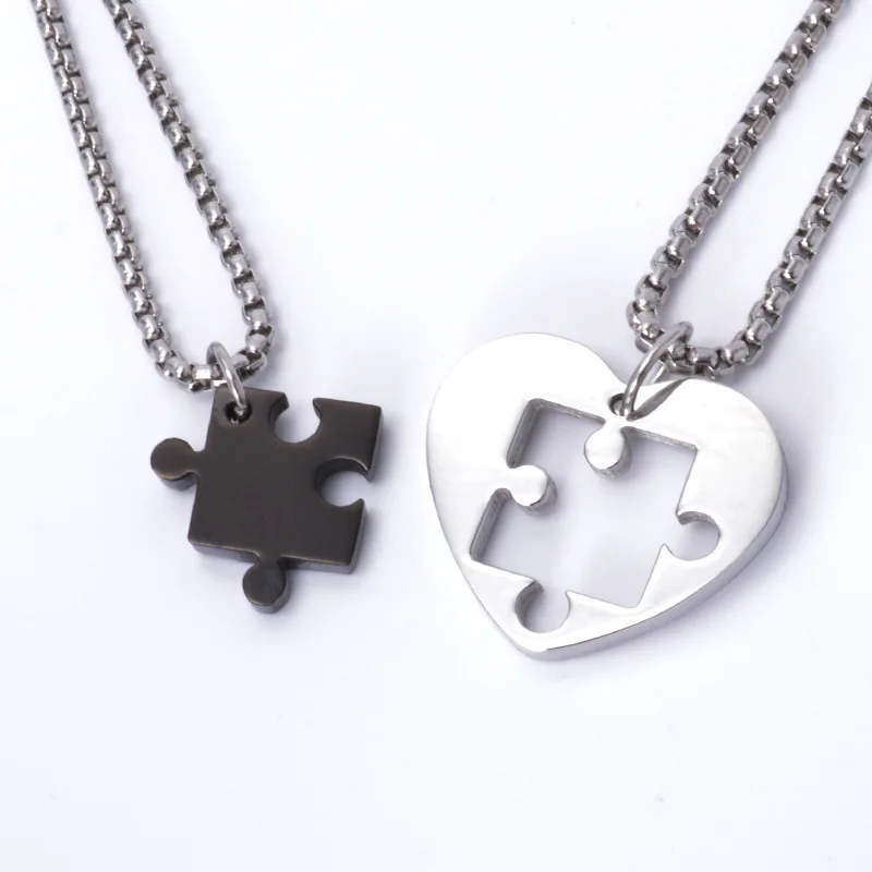 Para mujer para hombre pareja Puzzle corazón amor 4 colores acero inoxidable collar colgante de regalo