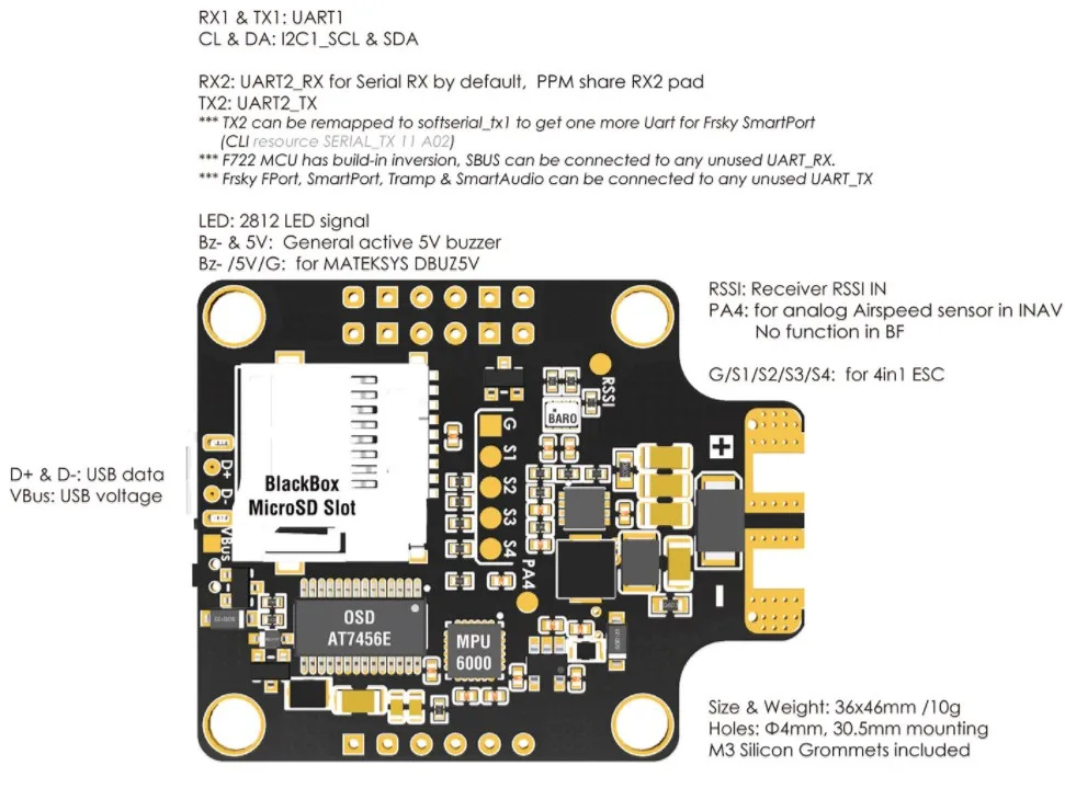 Matek System F722-SE F7 двойной Gryo Контроллер полета встроенный PDB OSD 5 V/2A BEC ток Сенсор Для гоночный Квадрокоптер FPV RC Drone запчасти