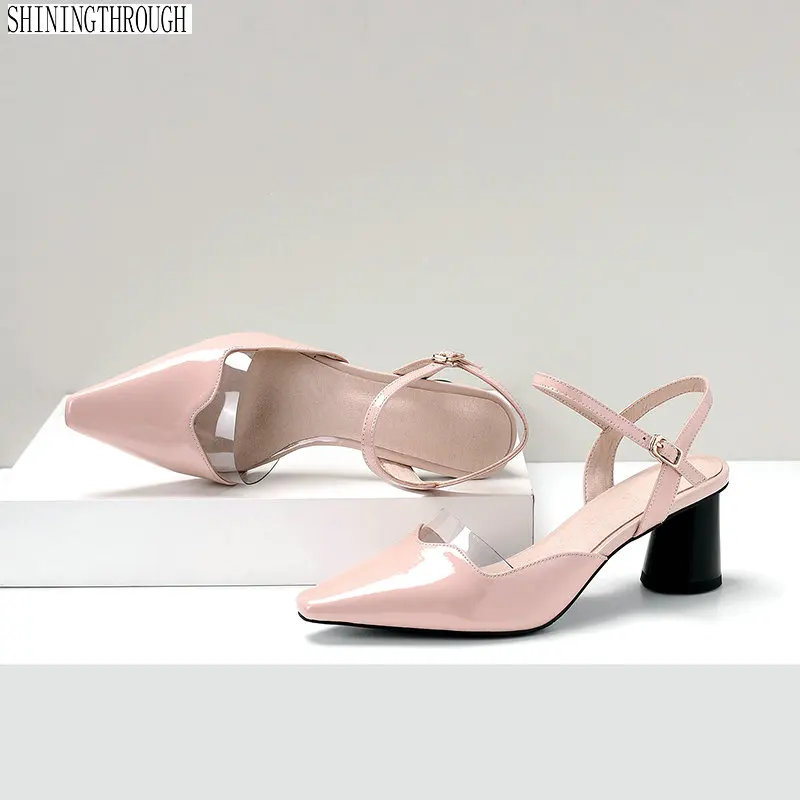 

Women Sandals High Heels Shoes Ladies Sexy Sumer patent Leather Sandals rouned Heels shoes for Women size 42 43