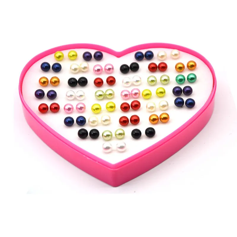 

36 Pair 8 mm Pearls Earrings Fashion Peach Heart Box Earrings Accessories Stud Earrings Set For Prevent Allergy Women Gift