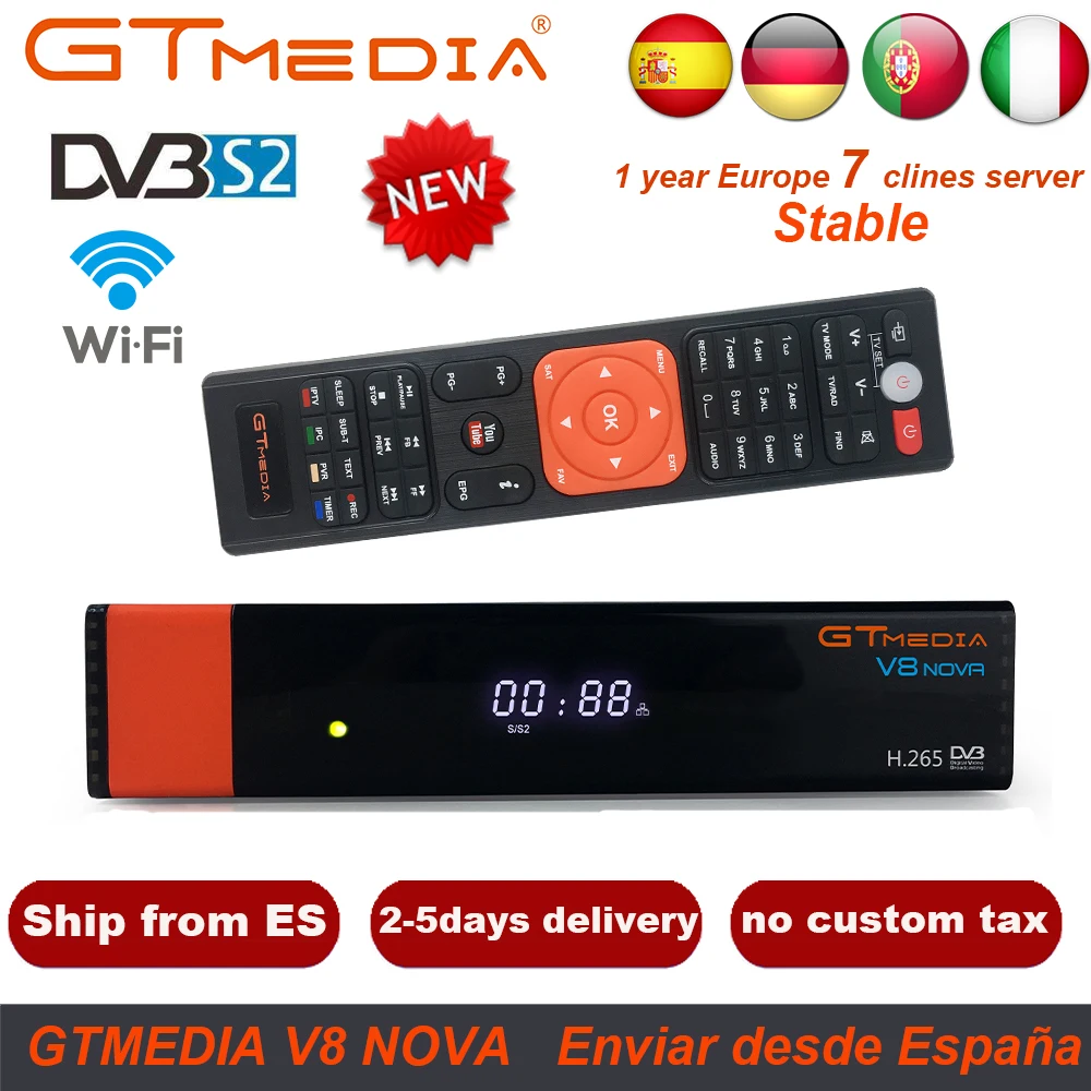

GTMedia V8 Nova DVB-S2 Full HD 1080P Satellite TV Receiver Built-in WiFi Support Ccamd Cline H.265 Youtube PowerVu Biss Decoder