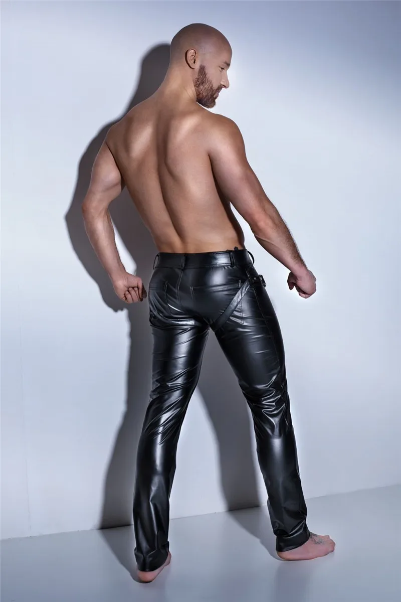 Сексуальные мужские брюки из искусственной кожи блестящие черные узкие брюки с открытой промежностью для ночного клуба, сцены, певцы танцовщицы, кожаные брюки