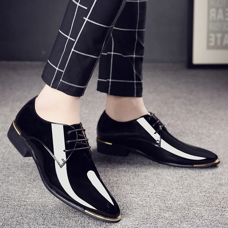M-anxiu/ г. Мужские классические модельные туфли с острым носком мужские черные свадебные туфли-оксфорды из лакированной кожи на шнуровке Большие размеры 38-48