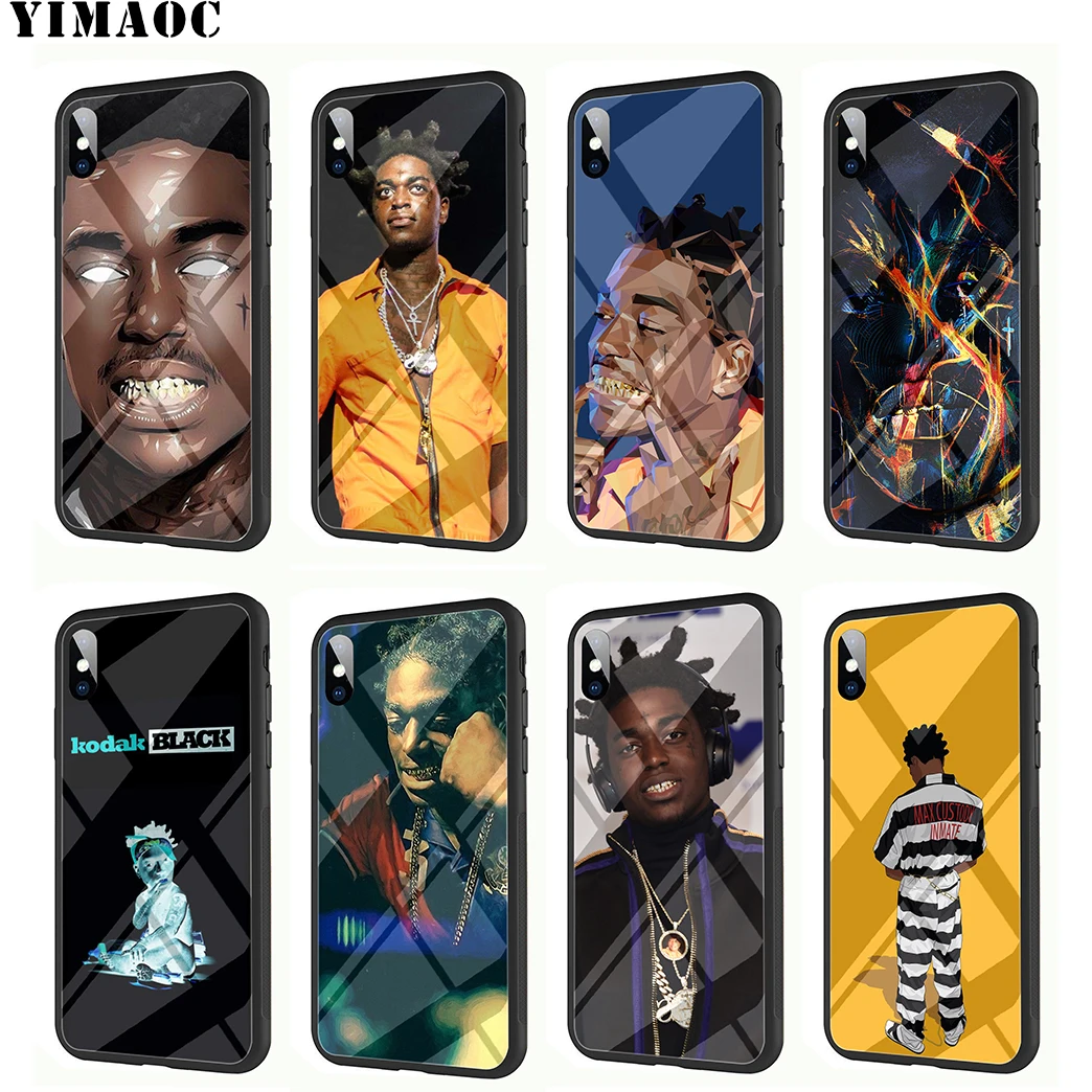 YIMAOC Kodak Black Tempered Glass TPU Black Case for iPhone X or 10 8 7