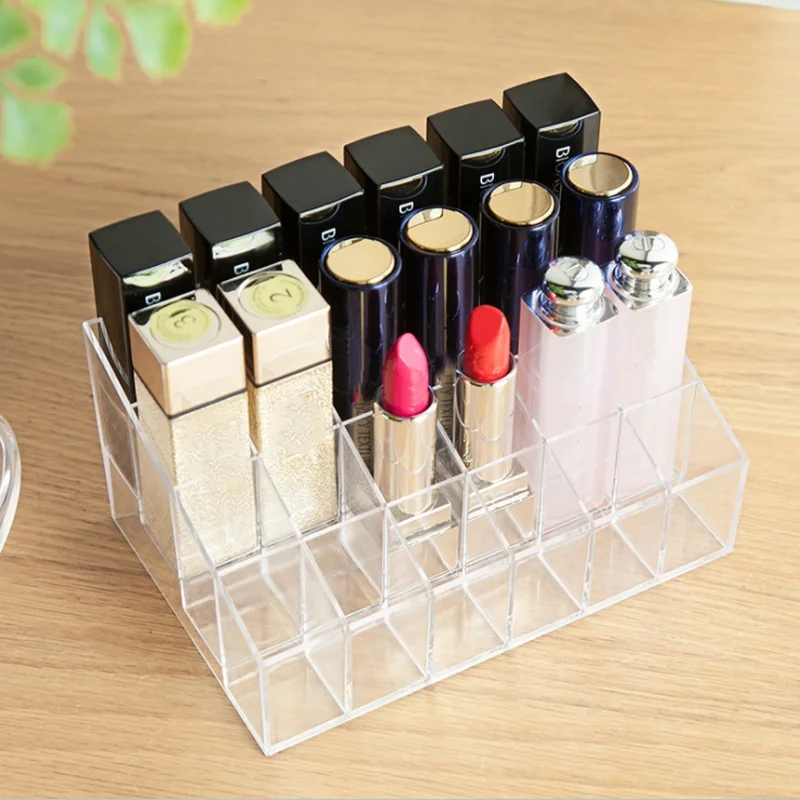 

Portable Transparent 24 Grids Makeup Storage Box for Lipstick Holder Organizer Nail Polish Display Stand