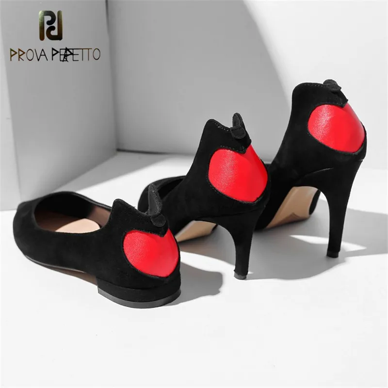 Prova Perfetto 2018 Red Heart High Heels Shoes Woman Sweet Pointed Toe Zapatos Mujer Tacon Escarpins Ladies Kid Suede Pumps Shoe