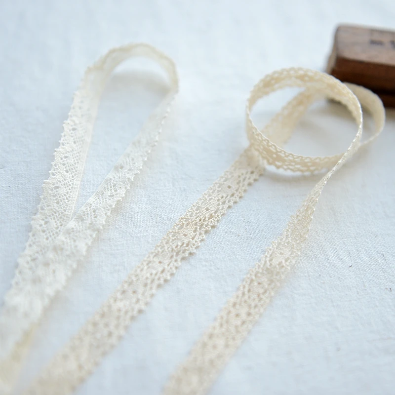 

5 meter/roll Cotton Ribbon Solid Color Lace Accessories Beige Cotton Lace Fabric Garment Material Width 1.2cm/1.3cm