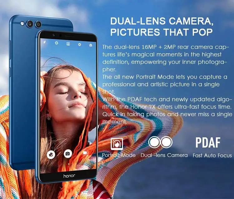 HUAWEI HONOR 7X 4GB RAM 64GB ROM Hisilicon Kirin 659 2.36GHz Octa Core 5.93 Inch LTPS FHD+ Full Screen Dual Camera Android 7.0 4G LTE Smartphone