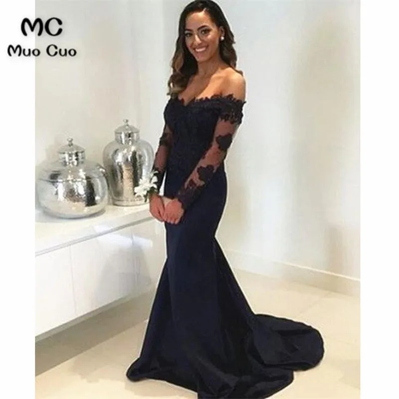 Lace Long Sleeves Mermaid Off Shoulder Bridesmaid Dresses Floor Length3
