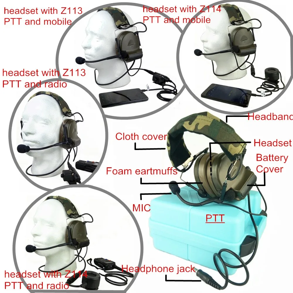 Fone de Ouvido Fone para Airsoft Tático Comtac Estilo Redução Ruído Rádio Militar od Z041 z 2 10 Cheap Fones de Ouvido tático & Acessórios