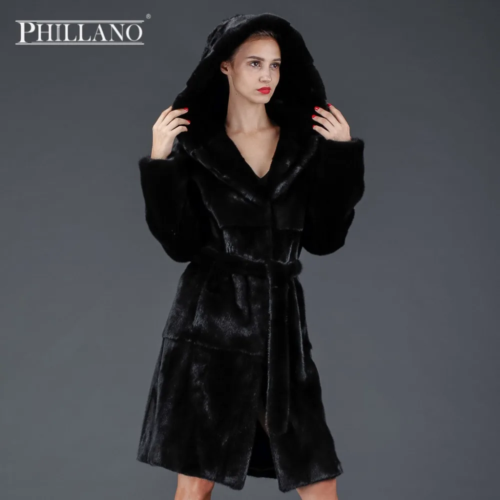 

SALE Phillano Winter Russian Women's Real natural hooded mink fur coat with Big Hood Mink Fur Coat YG13036-100