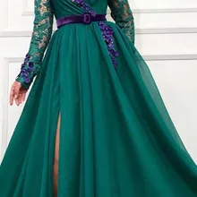 Новое поступление зеленый v-образный вырез с вставкой из кружева, с бусинами цветы повседневные платья для выпускного вечера