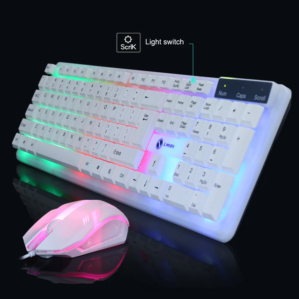 2019 Новый горячий T11 красочные светодиодный с подсветкой USB проводной PC Радуга Gaming Keyboard 104 ключей Мышь комплект 3D колеса 1600 Точек на дюйм