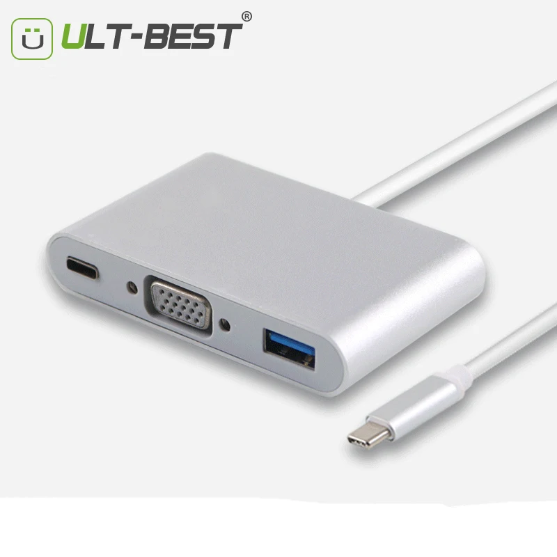  ULT-BEST Type C USB 3.1 to VGA Female Converter with USB 3.0 F and USB-C Charger Adapter Cable for 