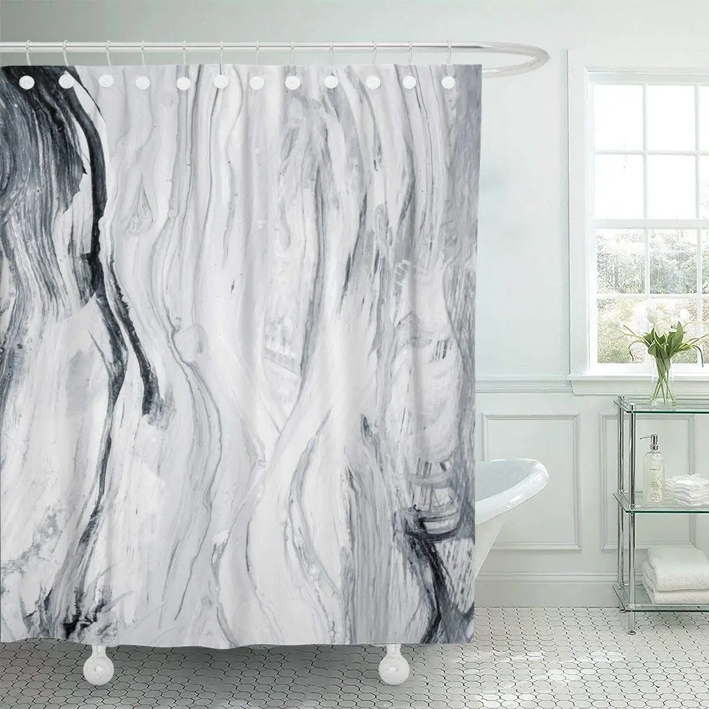 Shower Curtain With Hooks Black Paint And White Creative Abstract