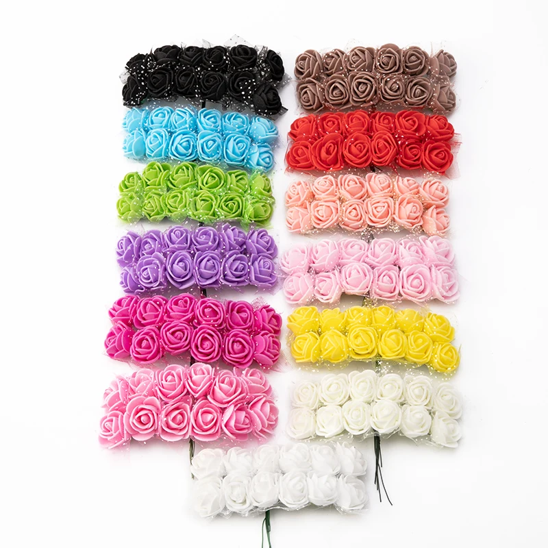 

144pcs 2cm Mini Foam Rose Artificial Flower Bouquet Multicolor Rose Wedding Flower Decoration Scrapbooking Fake Rose Flower