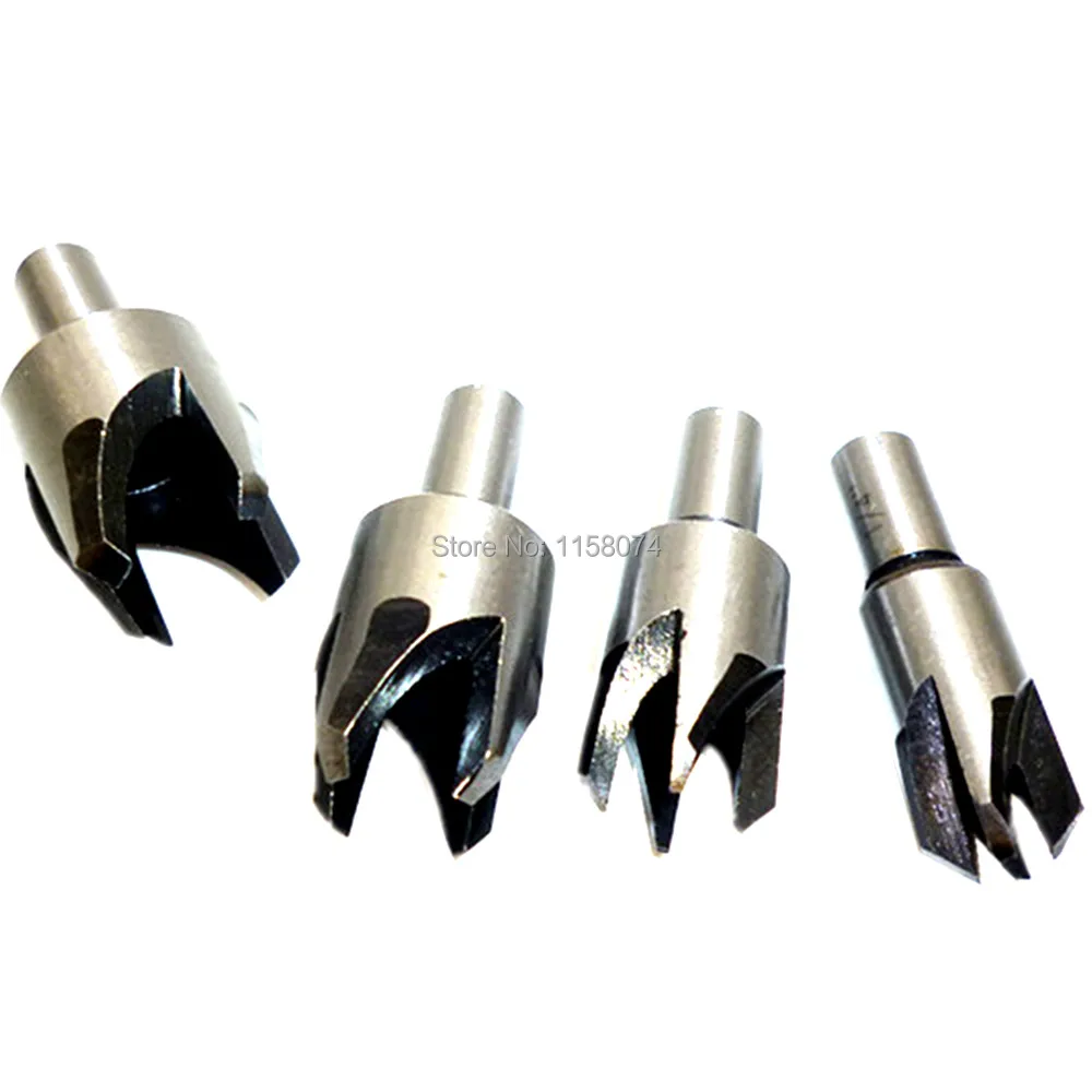 

4pcs Carpentry Wood Plug Cutter Set Cutting Drill Bit Four-Tooth Chamfered Cutter 5/8" 1/2" 3/8" 1/4" Tapered Taper Drill Bit