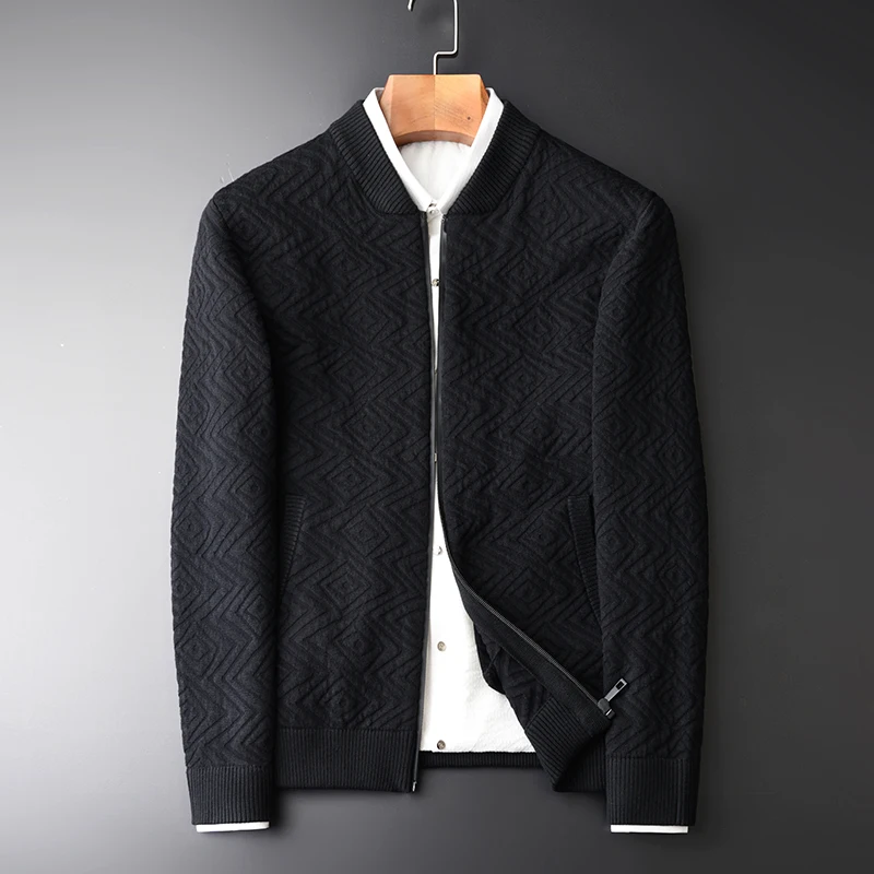 

Minglu Men Sweatercoat Hight Quality Fashion Stand Collar Zipper Cardigan Man Sweater Autumn And Winter Black Mens Sweater