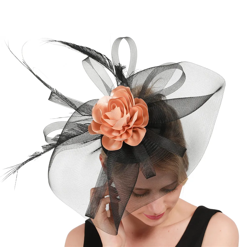 Elegant Black Big Fascinator Hat Women 