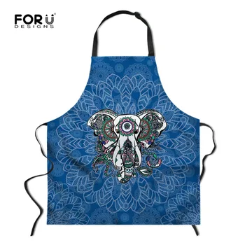 

FORUDESIGNS BOHO Elephant Kitchen Apron Unisex Cooking Catering Work Apron Tabard Sleeveless Halterneck Avental Custom Apron