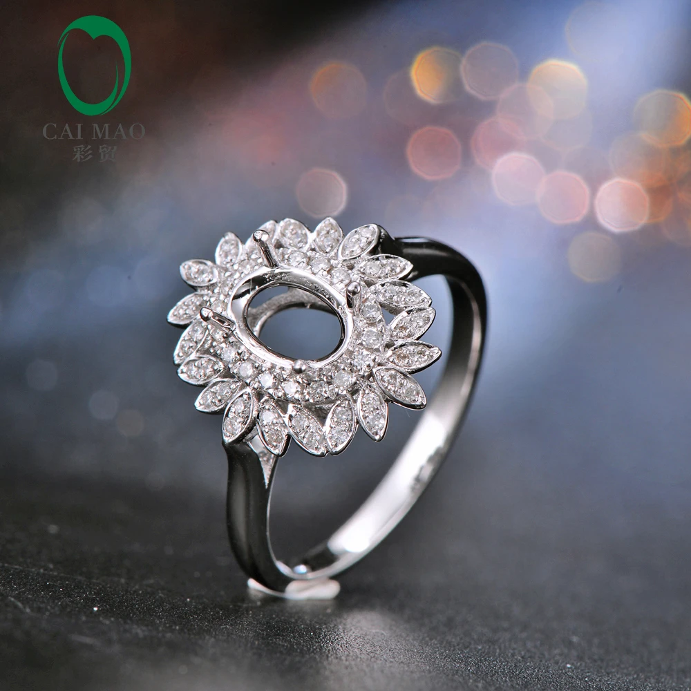 Anniverary 14k White Gold Diamond Engagement Semi Mount Rings Oval Cut