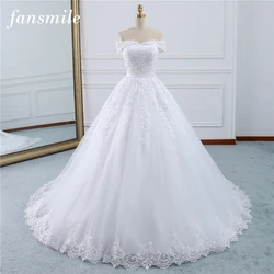 Fansmile Vestido De Noiva Vintage Lace Ball Gown Wedding Dresses 2023 Train Women Bride Gown Plus Size Tulle Mariage FSM-433T