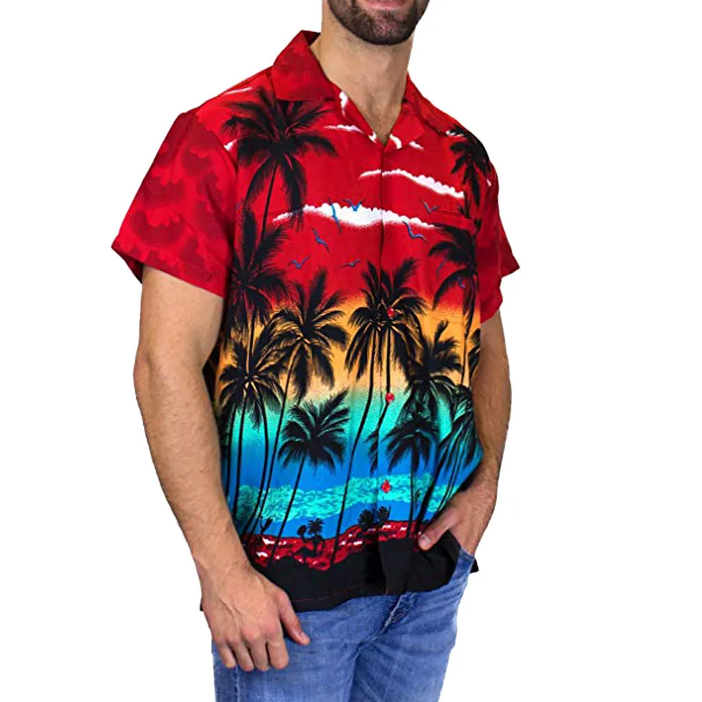 Новые мужские Гавайские рубашки, модные мужские повседневные пляжные рубашки с коротким рукавом на пуговицах с принтом Гавайи, быстросохнущие блузы, M-3XL, четыре цвета