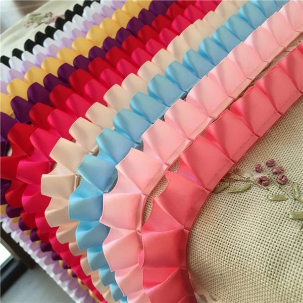 

5 Yards Pink White Black Satin Pleated Lace Trim 2.5cm Wide Cheap Ruffled Lace Ribbon Trim DIY Costume Sewing Supplies
