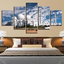 

Canvas Pictures Framed Home Decor HD Prints Poster 5 Pieces Sheikh Zayed Grand Mosque Paintings White Building Modular Wall Art